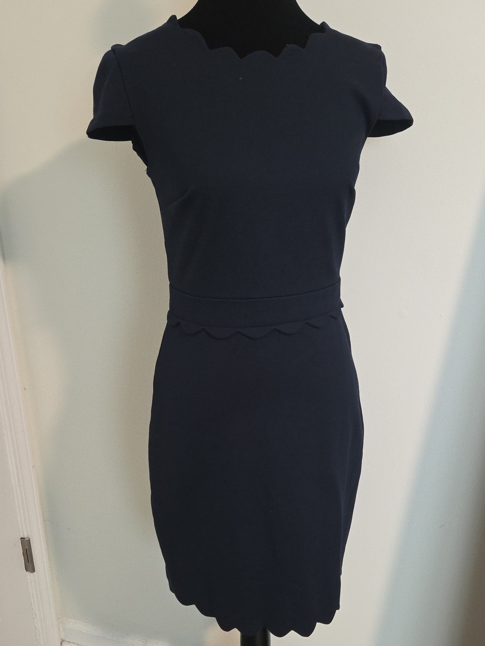 Mauve Scallop-Edge Navy Sheath Mini Dress